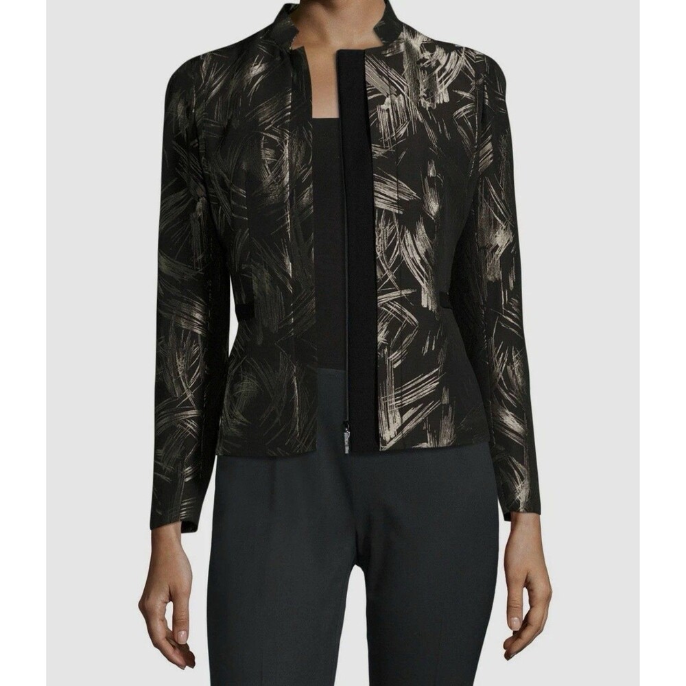 LAFAYETTE 148 Virgin Wool Blend Abstract Jacket Shoulder‎ Pads Black Women 10